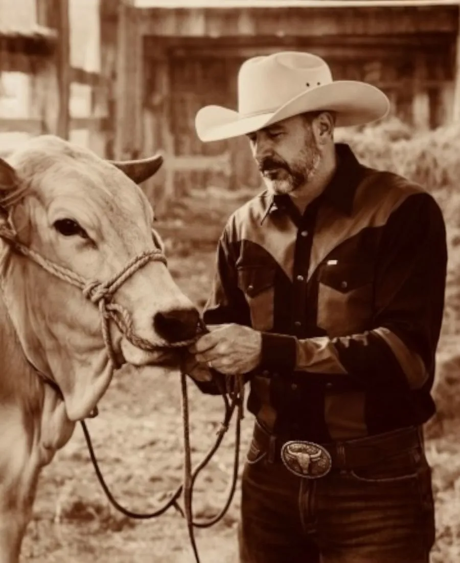 un-vaquero-con-estilo-esta-en-las-tareas-propias-d- un-apasionado-por-los-toros-en-su-granja