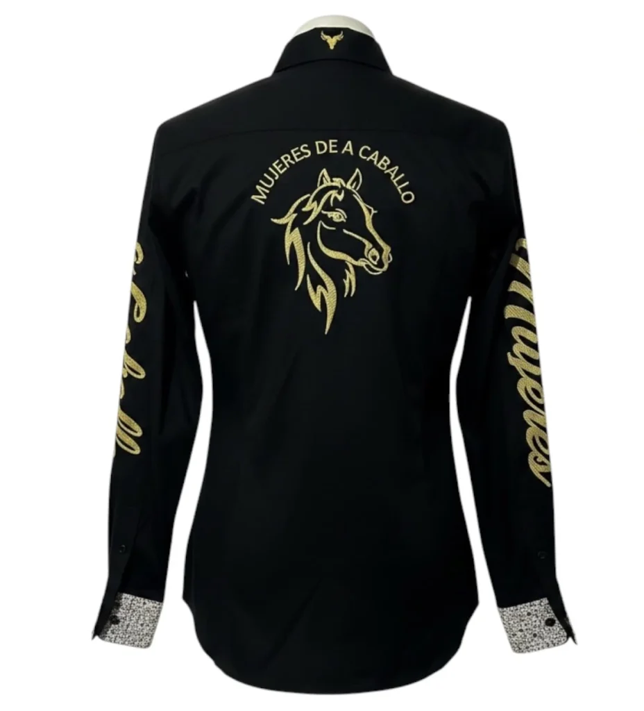 blusa negra mujeres de a caballo Xalisco, Nayarit vista de espalda