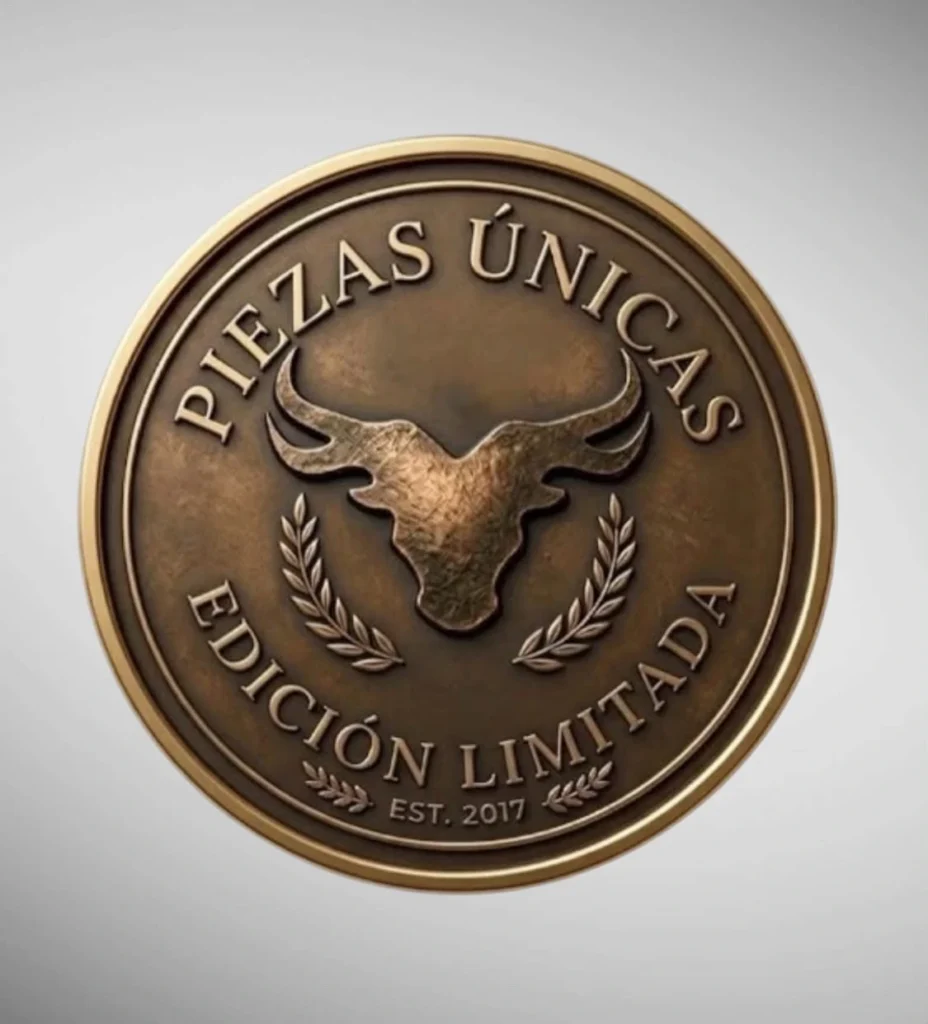 moneda tipo medalla en color bronce viejo, con leyenda de piezas únicas y edición limitada