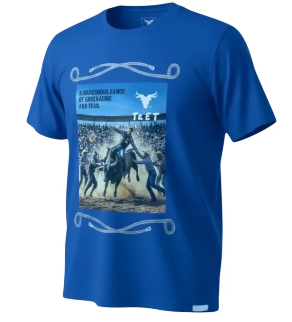 Playera vaquera para hombre Manga corta Con estampado al frente Alusivo a una monta de toros En un jaripeo