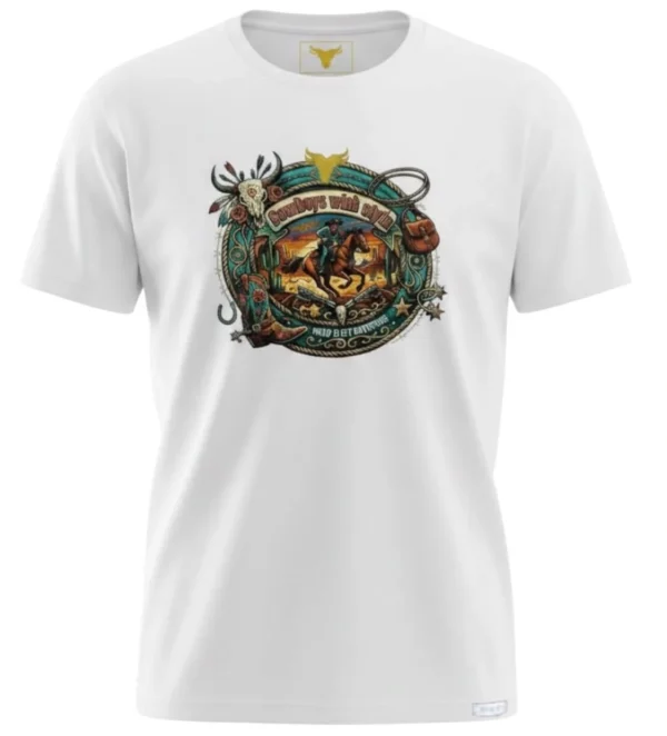 playera wild west frente Playera vaquera para hombre manga corta Con estampado Motivos vaqueros