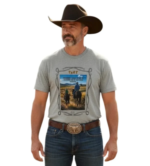 un hombre vaquero y apuesto vistiendo una playera vaquera de manga corta color gris