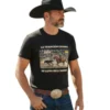 vaquero concamiseta vaquera hombre, charros vaquero apuesto con camiseta vaquera color negro con estampado alusivo a la charrería