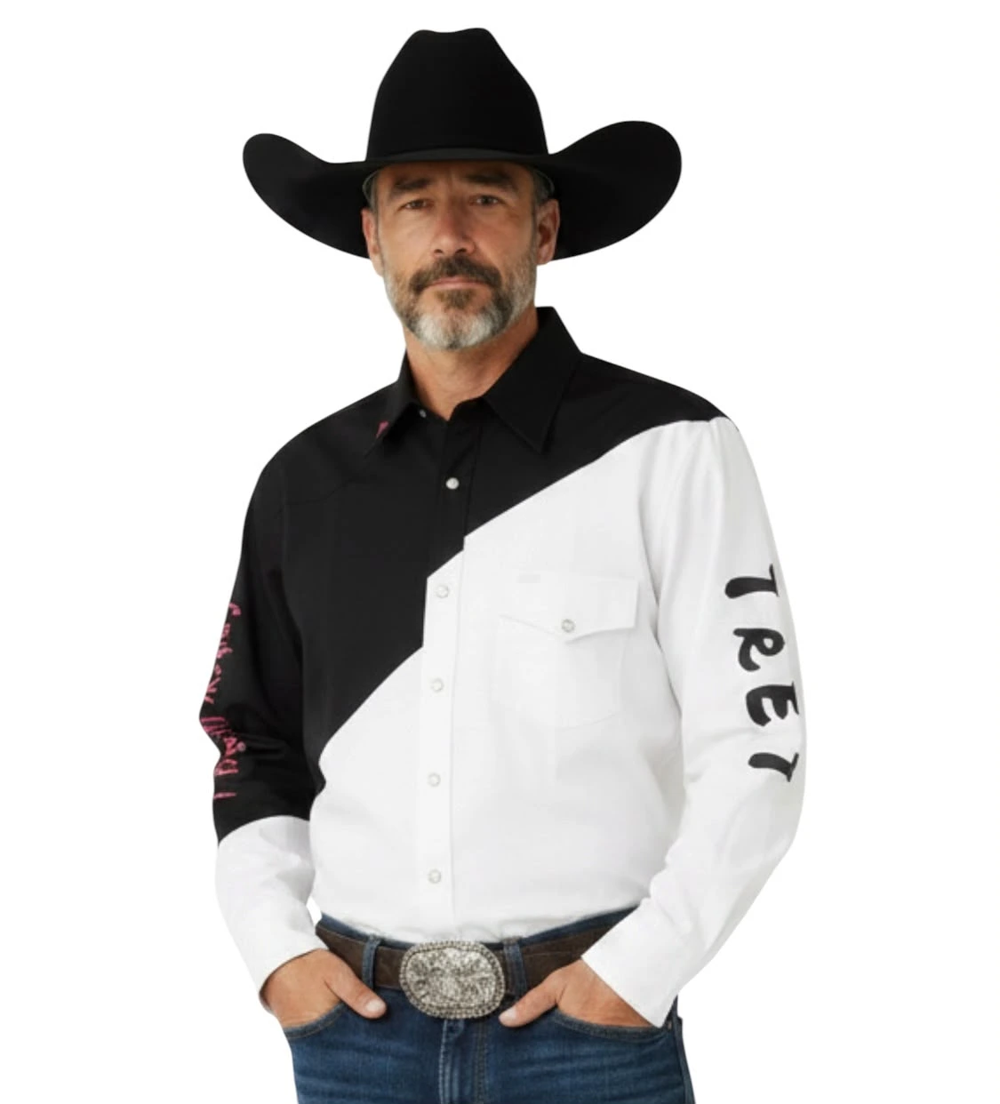 Camisa vaquera para hombre Double Color, blanco y negro ,bordado en manga Trer