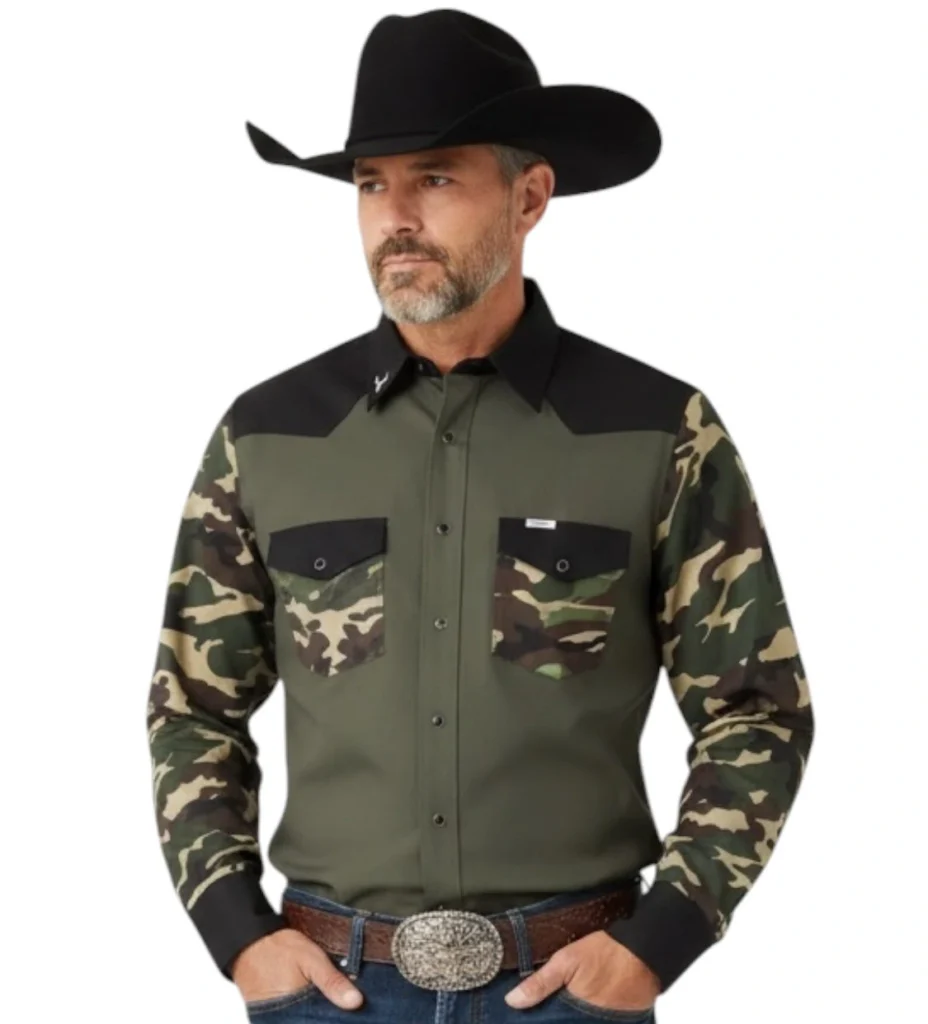 camisa vaquera hombre, camouflage, verde negro