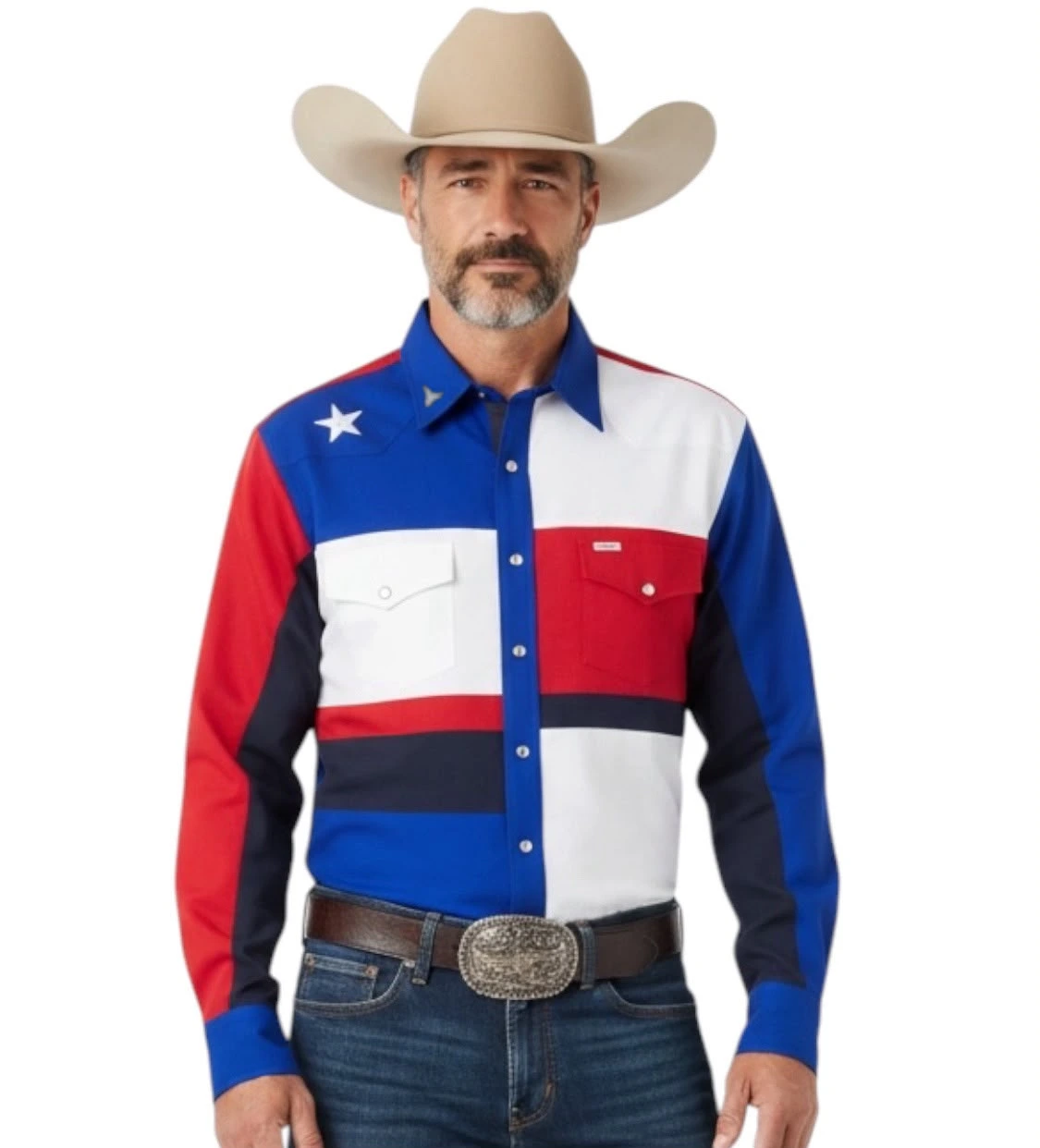 Camisa vaquera para hombre, patch work, multicolor, texas