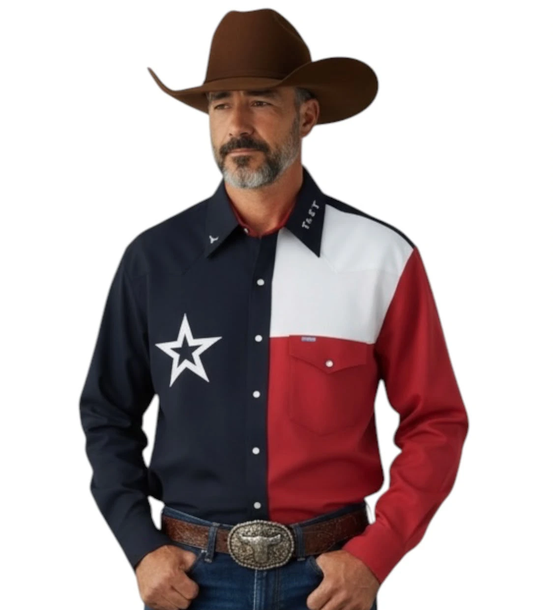 camisa vaquera para hombre, bandera de texas, estrella grande