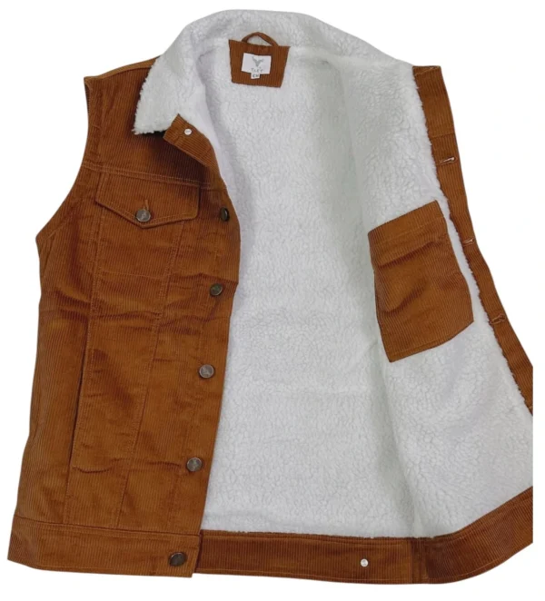 chaleco vaquero para hombre color oro viejo, tela pana con forro de borrega sintética