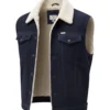 chaleco vaquero para hombre color azul marino de pana con borro de borrega