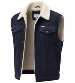 chaleco vaquero para hombre color azul marino de pana con borro de borrega