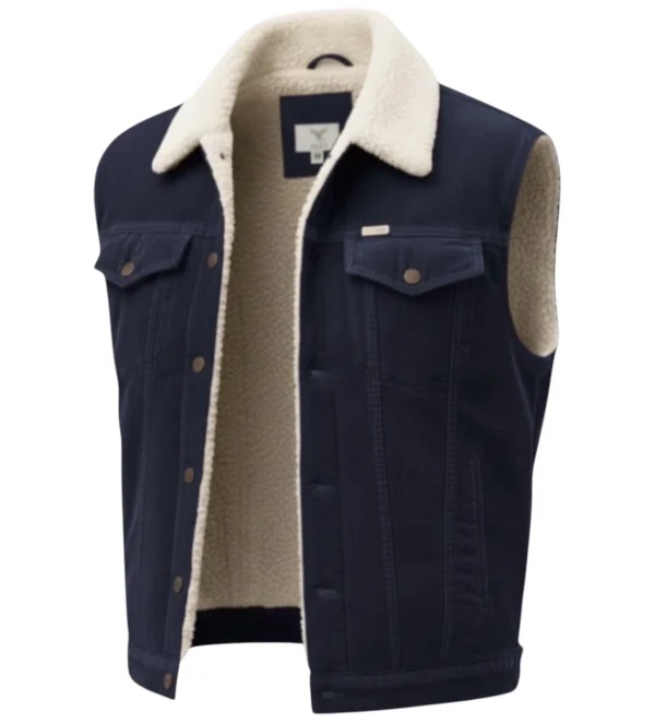 chaleco vaquero para hombre color azul marino de pana con borro de borrega