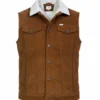 chaleco vaquero para hombre color oro viejo, tela pana con forro de borrega sintética
