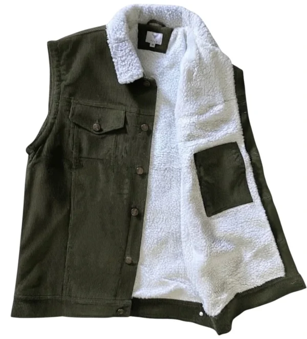 Chaleco vaquero para caballero con borrega color verde olivo