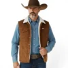 vaquero apuesto conchaleco vaquero para hombre color oro viejo, tela pana con forro de borrega sintética