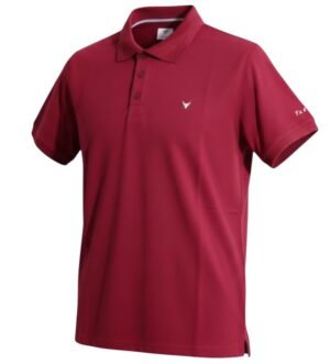 Playera polo vaquera roja, manga corta, logos bordados