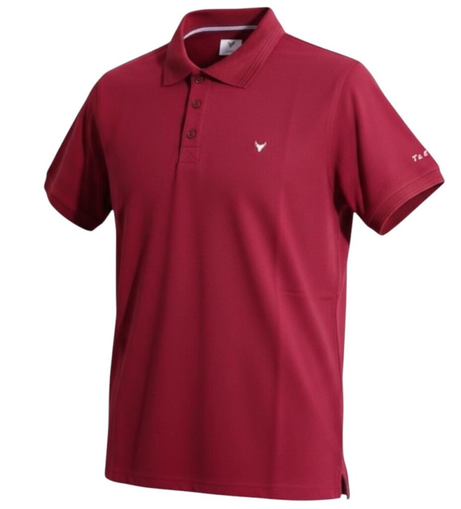 Playera polo vaquera roja, manga corta, logos bordados