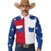 apuesto modelo luciendo camisa vaquera de la bandera de USA