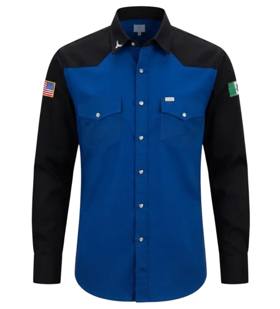camisa western bicolor azul rey con negro