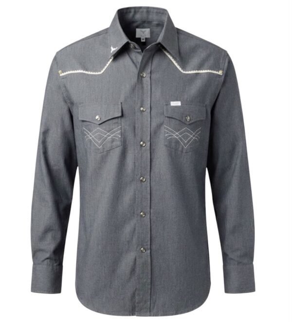 camisa bies boton ojal estoperol camisa vaquera con bies y estoperoles color gris y botones de ojal