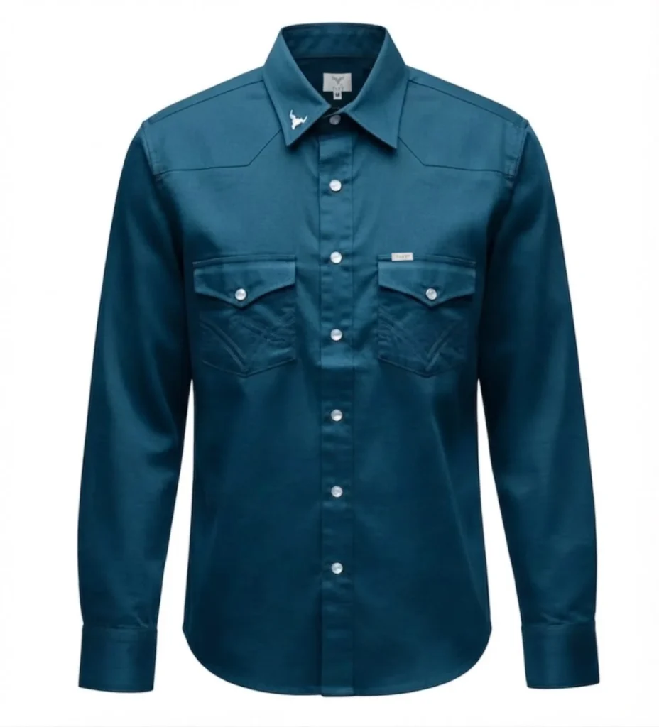 camisa vaquera color azul petróleo, manga larga. Hacemos camisas vaqueras de todos los colores | Tret