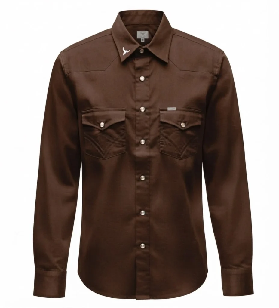 camisa vaquera manga larga color cafe