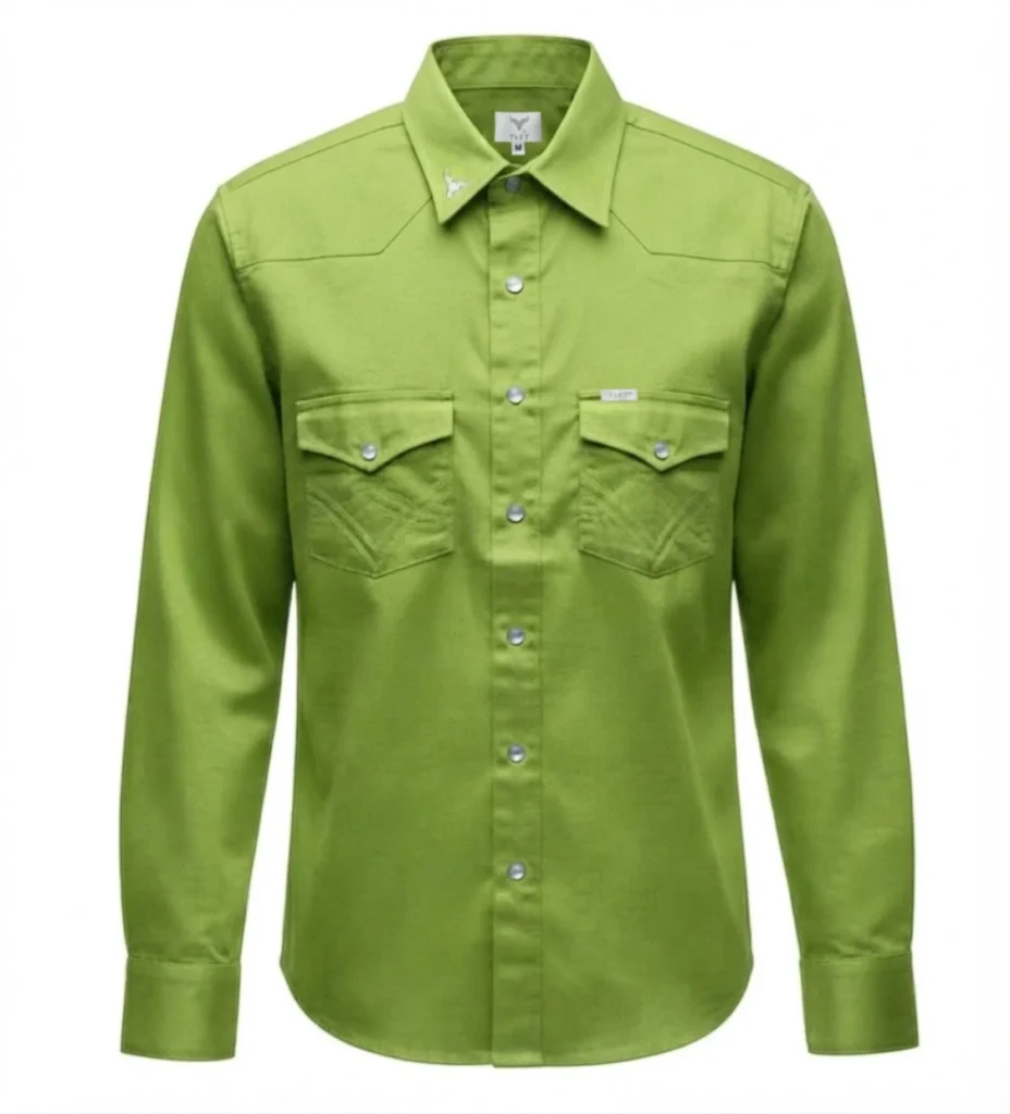 camisa vaquera manga larga color verde limón