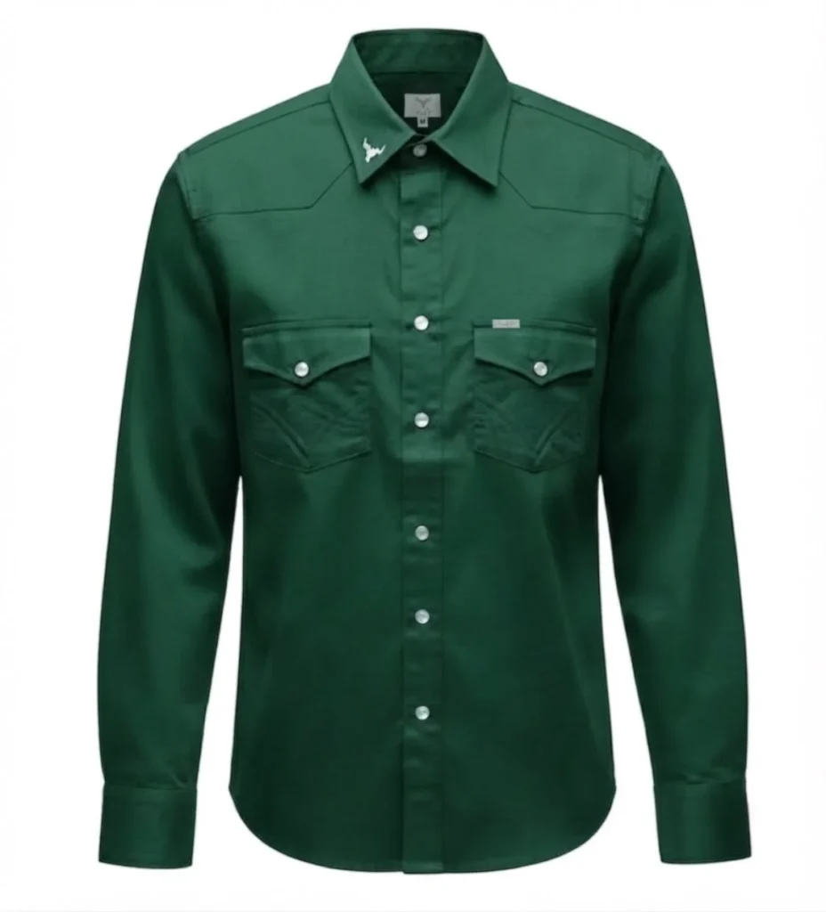camisa vaquera color verde olivo, manga larga