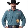 camisa rodeo competicion Tret, color menta con logos bordados de la marca
