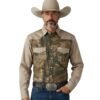 camisa vaquera camuflage para hombre en color verde olivo y beige