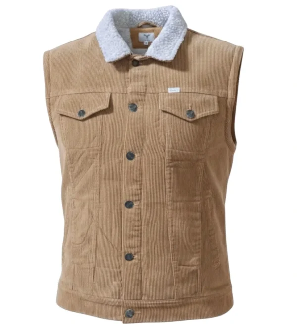 chaleco de pana para hombre color beige salmón con forro de borrega