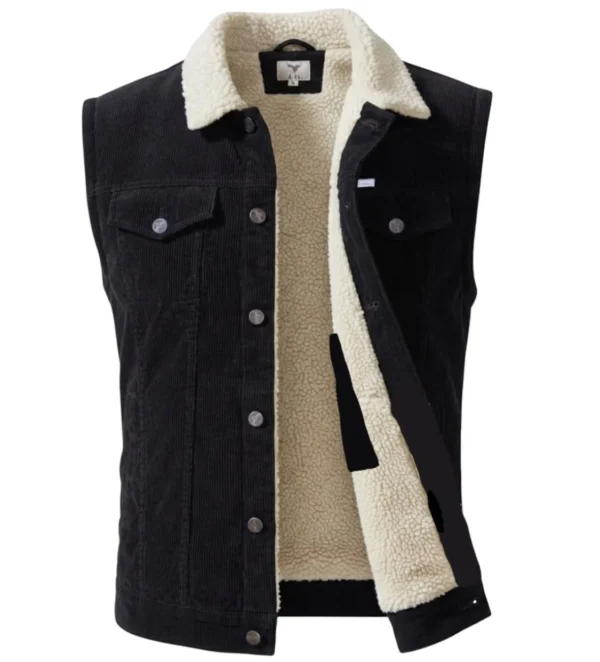 Chaleco western para hombre color negro con forro de borrega