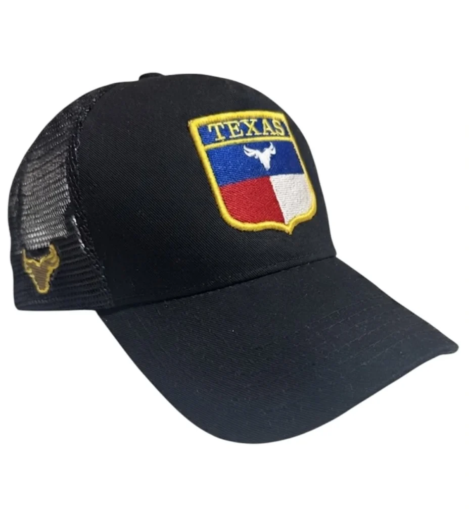 gorra negra con bordado escudo texas