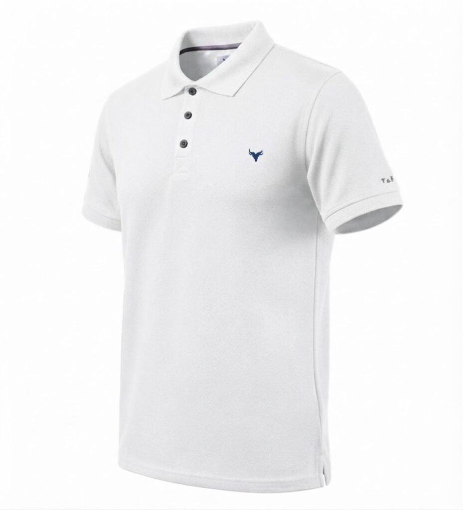 playera polo hombre blanca, manga corta con pequeños bordados de la marca