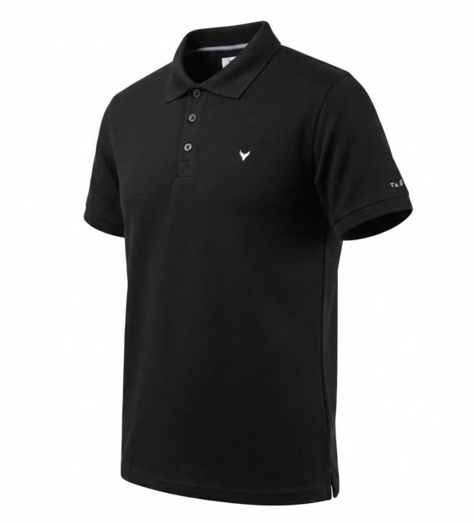 playera polo western negra, manga corta con pequeños bordados