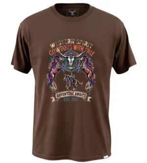 Playera caballos color café manga corta
