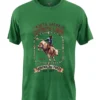 playera vaquera hombre color verde pasto con estampado vintage de monta de toro