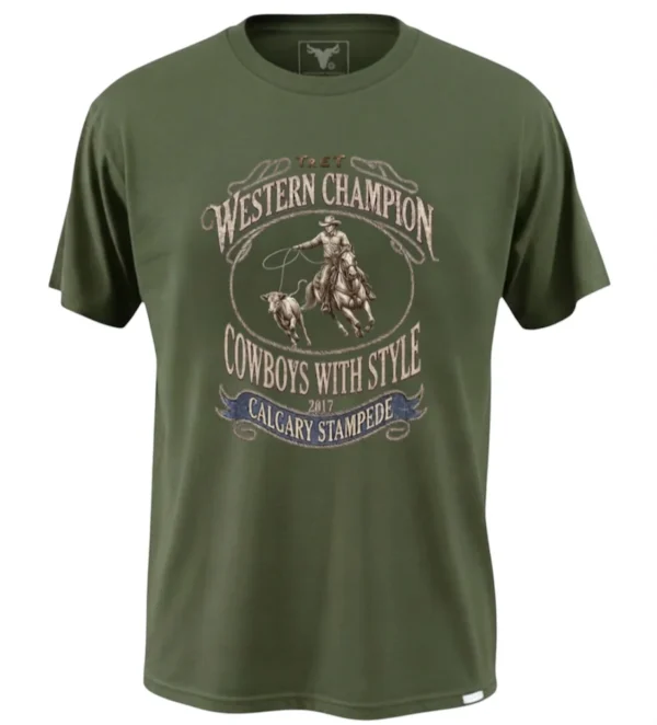 Playera vaquera vintage Playera vaquera vintage color verde olivo, manga corta con estampado vintage