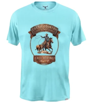 playera western retro playera western retro en color azul menta con estampado frontal del roping